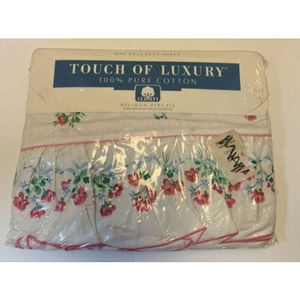 Vintage Cotton Percale Full Size Ruffle Flat Sheet Roses Pink Made USA NEW